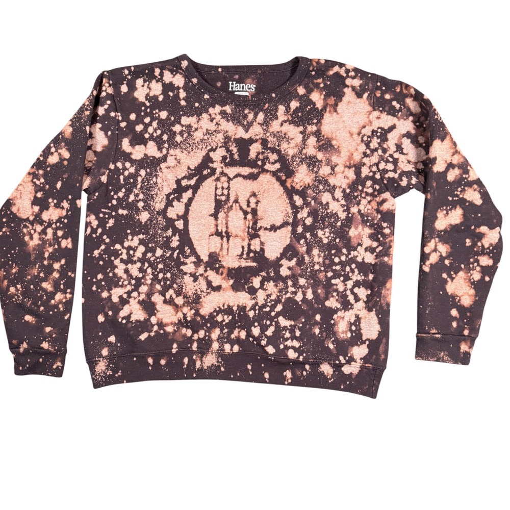 Hanes ComfortBlend Soft Sweats M bleach dyed crewneck‎ sweatshirt haunted house